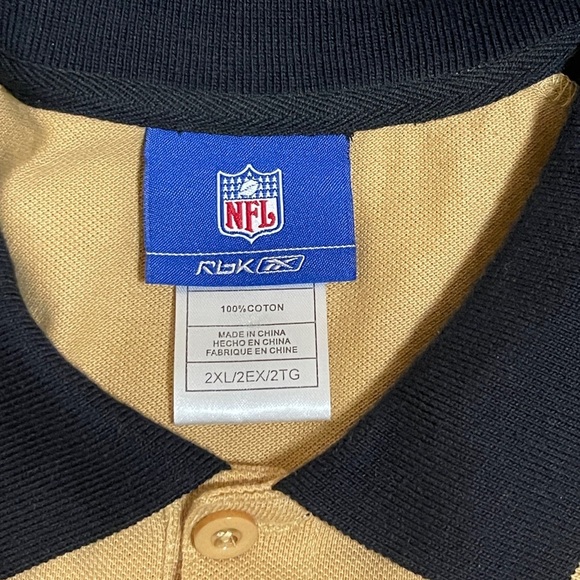 NFL Reebok Saints NOLA Football Polo Black Gold Short Sleeve Shirt Unisex SZ 2XL - Picture 3 of 3